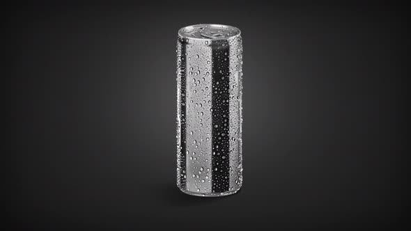 Blank black 450 ml soda can with drops , looped rotation