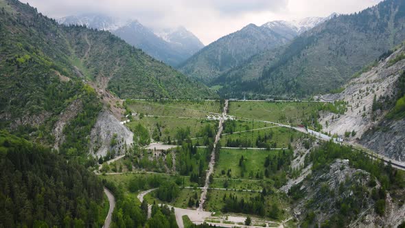 Aerial Medeo Dam in the Mountain in Almaty