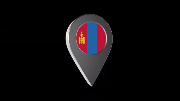 3d Animation Map Navigation Pointer With Mongolia Flag With Alpha Channel - 2K