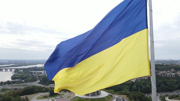 Kyiv - National Flag of Ukraine By Day. Aerial View. Kiev