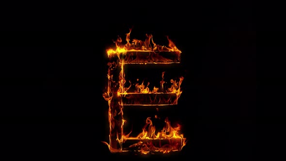 Super Slow Motion Shot of Burning Letter E Isolated on Black Background at 1000 Fps