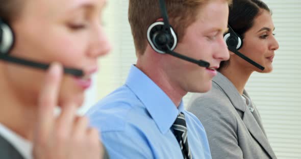 Business team working in call center