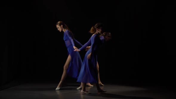 Graceful Adult Ballerinas Are Dancing Elements of Modern Ballet
