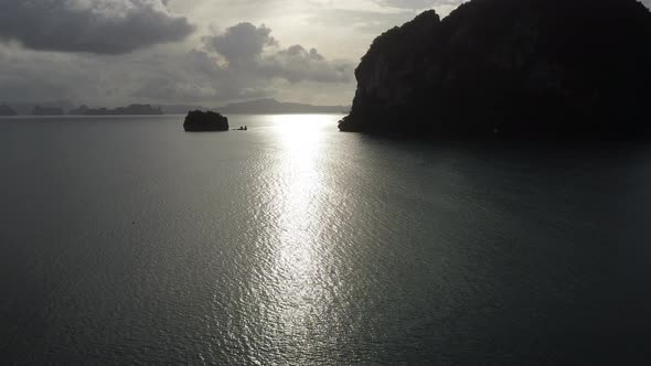 Beautiful view of the island in the tropical sea during sunset, Phang Nga, Thailand.