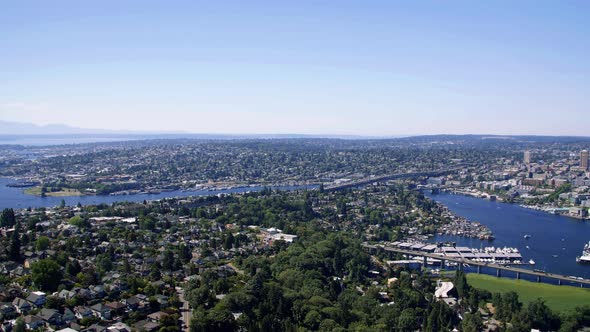 Helicopter Aerial Over Seattle Washington Evergreen State Neighborhoods