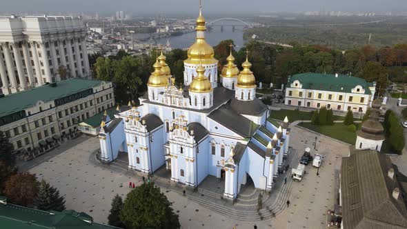 Kyiv, Ukraine Aerial View in Autumn : St. Michael's Golden-Domed Monastery. Kiev