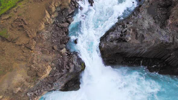 Drone Aerial View of The Aldeyjarfoss Waterfall in North Iceland