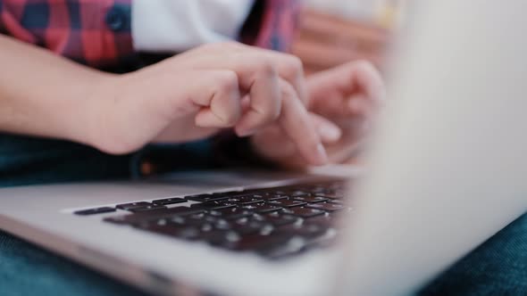 Female Hands Closeup Remotely Working Woman at Laptop