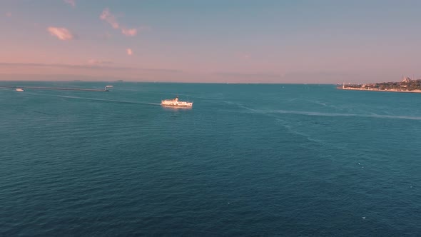 Aerial tracking of cruise ship in istanbul Bosphorus 