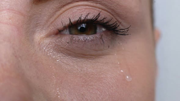 Depressed Female Crying With Tears Closeup, Overwhelming Pain of Loss, Sorrow