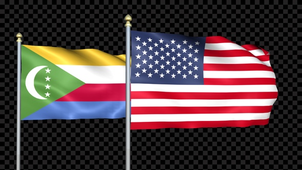 Comoros And United States Two Countries Flags Waving