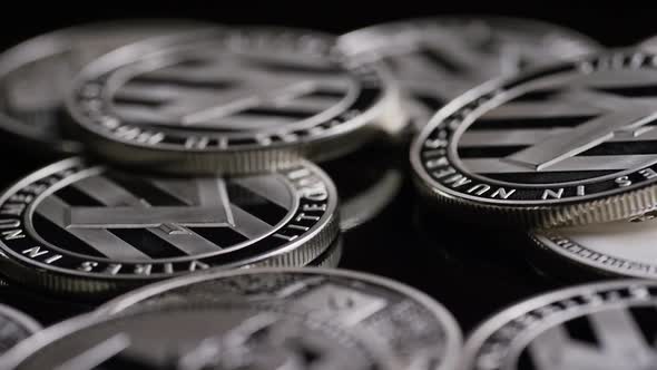 Rotating shot of Bitcoins 