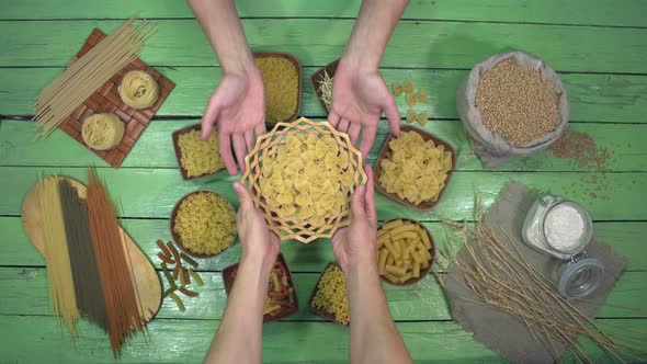 Set of Different Types of Pasta and Noodles.