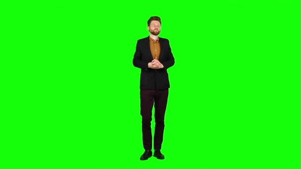 Sleeps a Man, Yawns, He Is Sleepy and Wants To Go To Bed. Green Screen