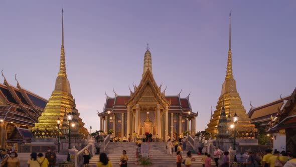 Time lapse of Golden pagoda at Temple of the Emerald Buddha in Bangkok, Thailand. Wat Phra Kaew