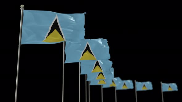 Saint Lucia Row Of Flags Animation Include Alpha Channel