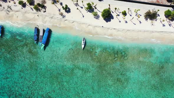 Aerial drone view tourism of paradise bay beach holiday by clear ocean and white sandy background of