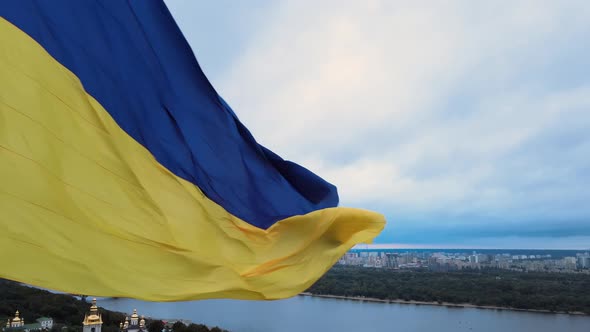 Kyiv - National Flag of Ukraine By Day. Aerial View. Kiev