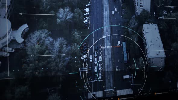 Modern military scan technology following the target yellow car on the road alt