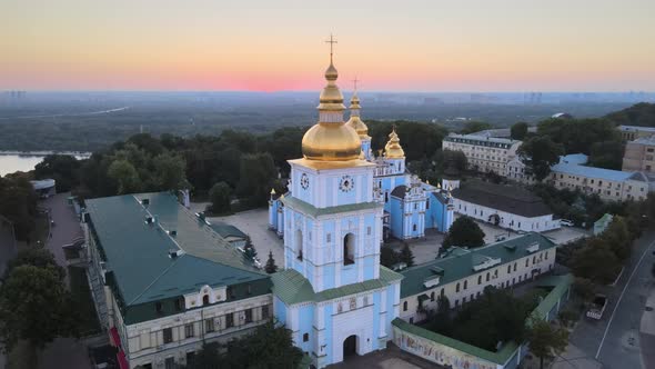 Aerial View of St. Michael's Golden-Domed Monastery in the Morning. Kyiv, Ukraine