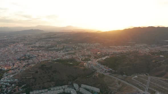 Malaga, Spain. A Panorama Shot By a Drone Over Malaga. City Buildings and Seaside View