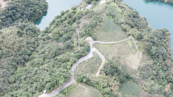 Ascending Spectacular View of Feitsui Reservoir, Emerald lake is Second largest water reservoir dam