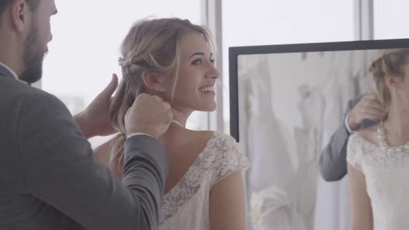 Happy Bride and Groom in Wedding Dress Prepare for Married in Wedding Ceremony