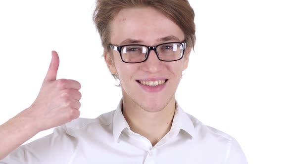 Man in Glasses Gesturing Thumbs Up