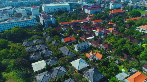 Flight Over Hotel Roofs On The Island Of Bali