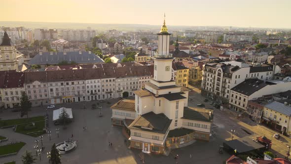 Aerial View of Historic Center of IvanoFrankivsk City with Old European Architecture