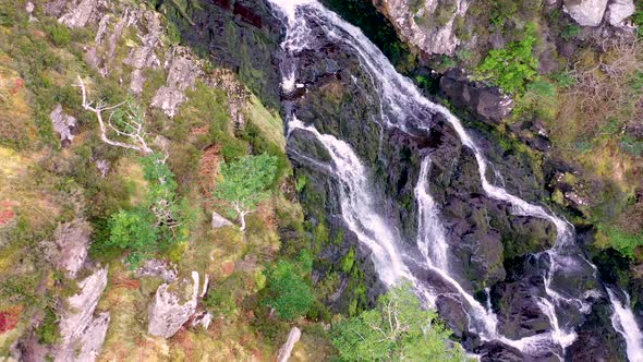 Aerial of Assaranca Waterfall in County Donegal - Ireland