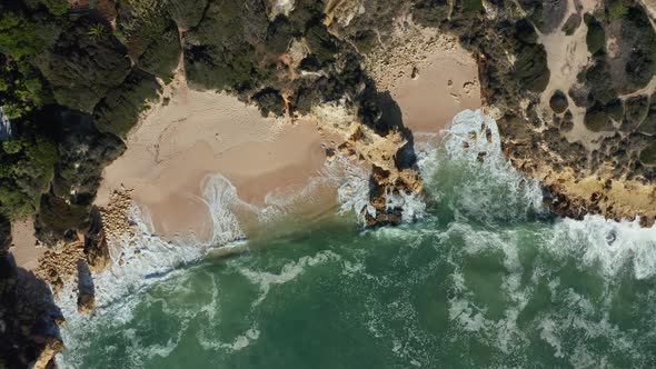 Aerial view of cliffs and the sand beach Praia da Balbina, Portugal