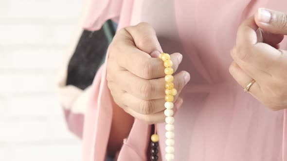 Close Up of Muslim Women Hand Praying at Ramadan