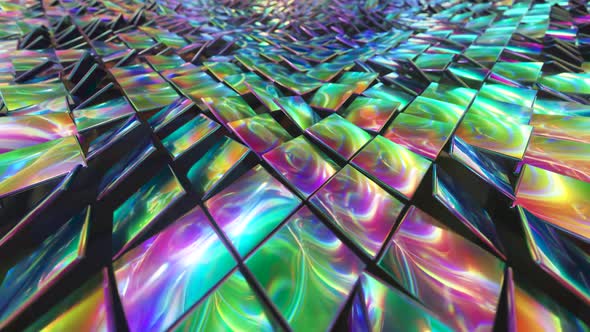 Abstract Background of Reflective Holographic Cubes Creating a Wave Surface