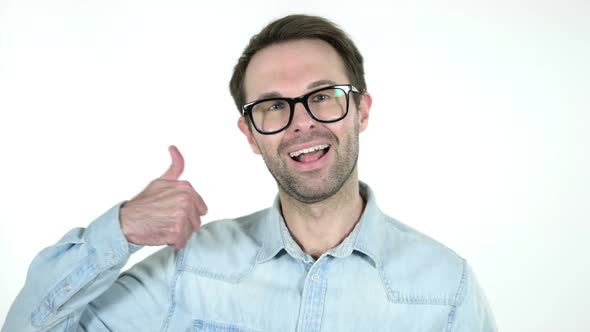 Man Gesturing Thumbs Up White Background