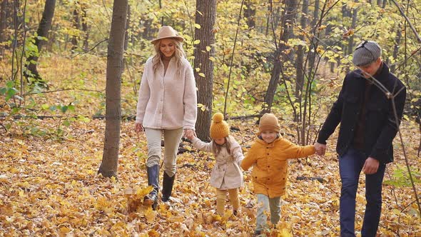 Beautiful Family Autumn Forest Spend Free Time Together Outdoors