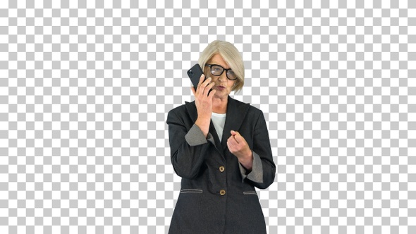 Stylish focused busy grey-haired lady, Alpha Channel