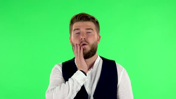 Man Is Upset and Tired. Green Screen