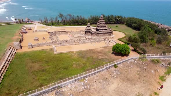 Arial view of Shore Temple of Mahabalipuram. The Shore Temple is so named because it overlooks the s