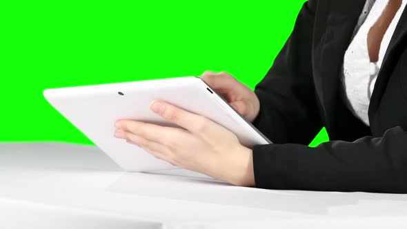 Using Laptop. Green Screen