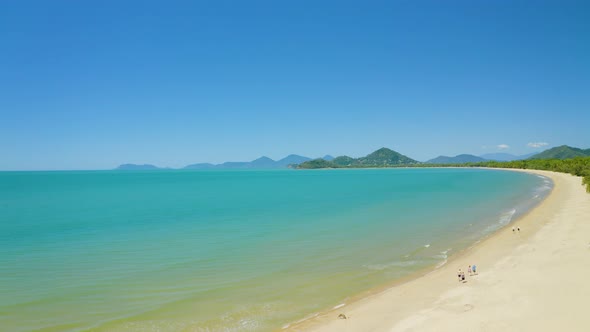 Aerial, View On Huge Beach And Australian Coastline In Palm Cove, Cairns In Queensland, Australia 