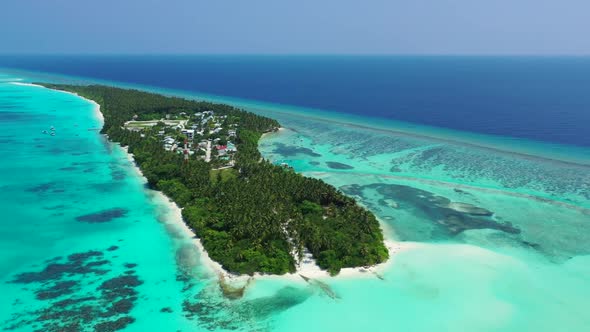 Aerial drone view nature of exotic tourist beach break by shallow ocean and white sand background of