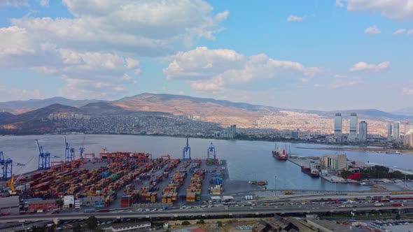 Aerial  View of Sea Port in Beautiful Cloudy Day