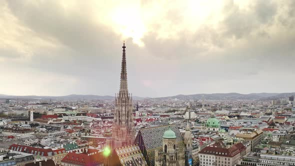 Overview Austria Capital Vienna Metropolis City Aerial Flying Drone Shot of Historical Downtown