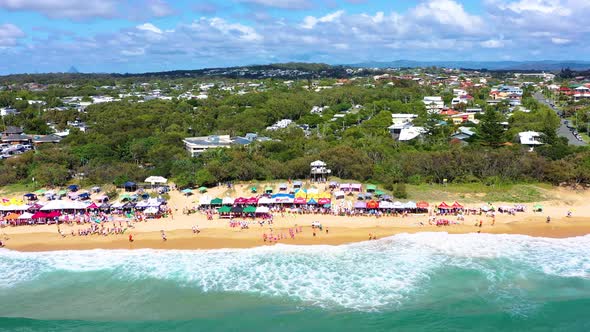 Aerial view of a Surf Lifesaving Carnival, Sunshine Coast, Queensland, Australia.