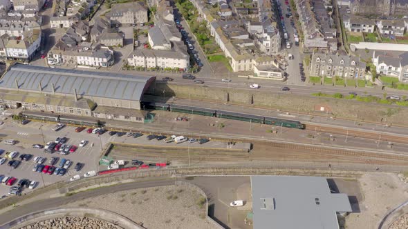 Train at Penzance Train Station in the Summer Aerial