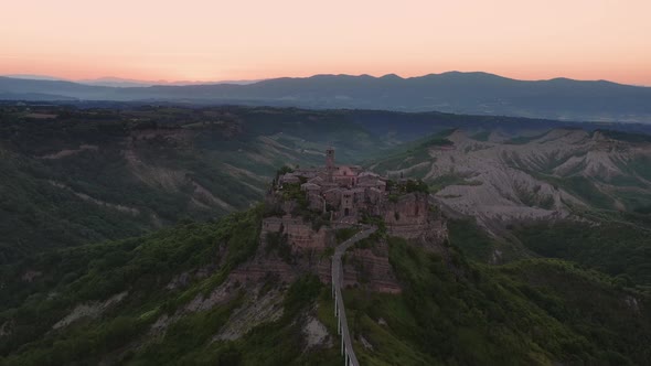 Medieval town on top of plateau. Aerial view