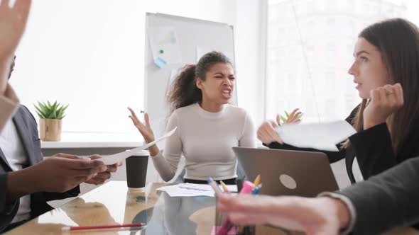Business Women Colleagues Disputing Arguing at Corporate Office Meeting Mad Angry Shocked Female