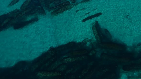 Aerial view of an artificial reef built to create surfing waves and protect the coastline of the Gol