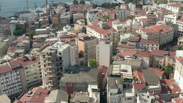 Istanbul Neighbourhood Streets and Rooftops Tilt Down From a Aerial Birds Eye Overhead Top Down View